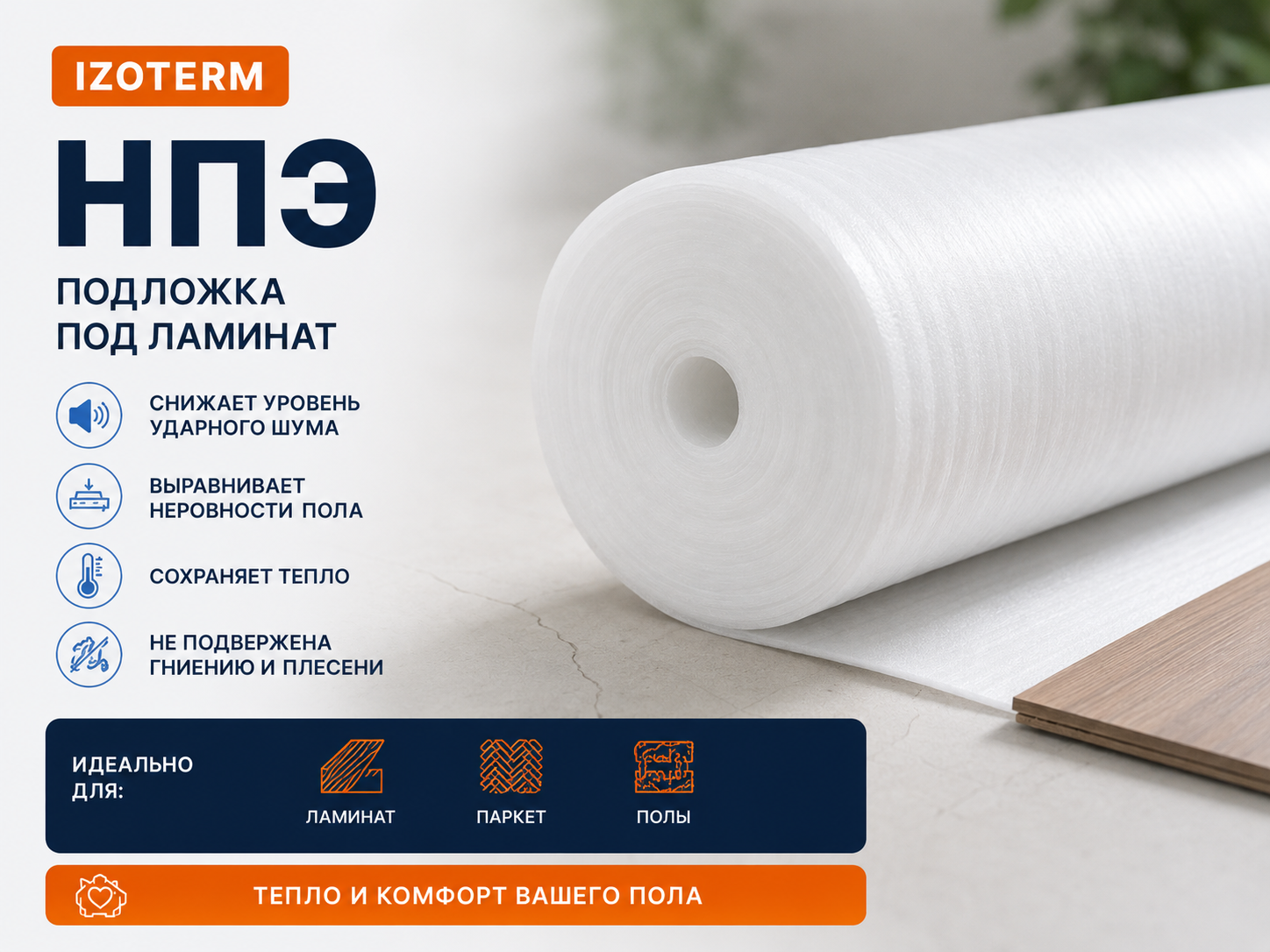 IZOterm НПЭ — Подложка под паркет и ламинат